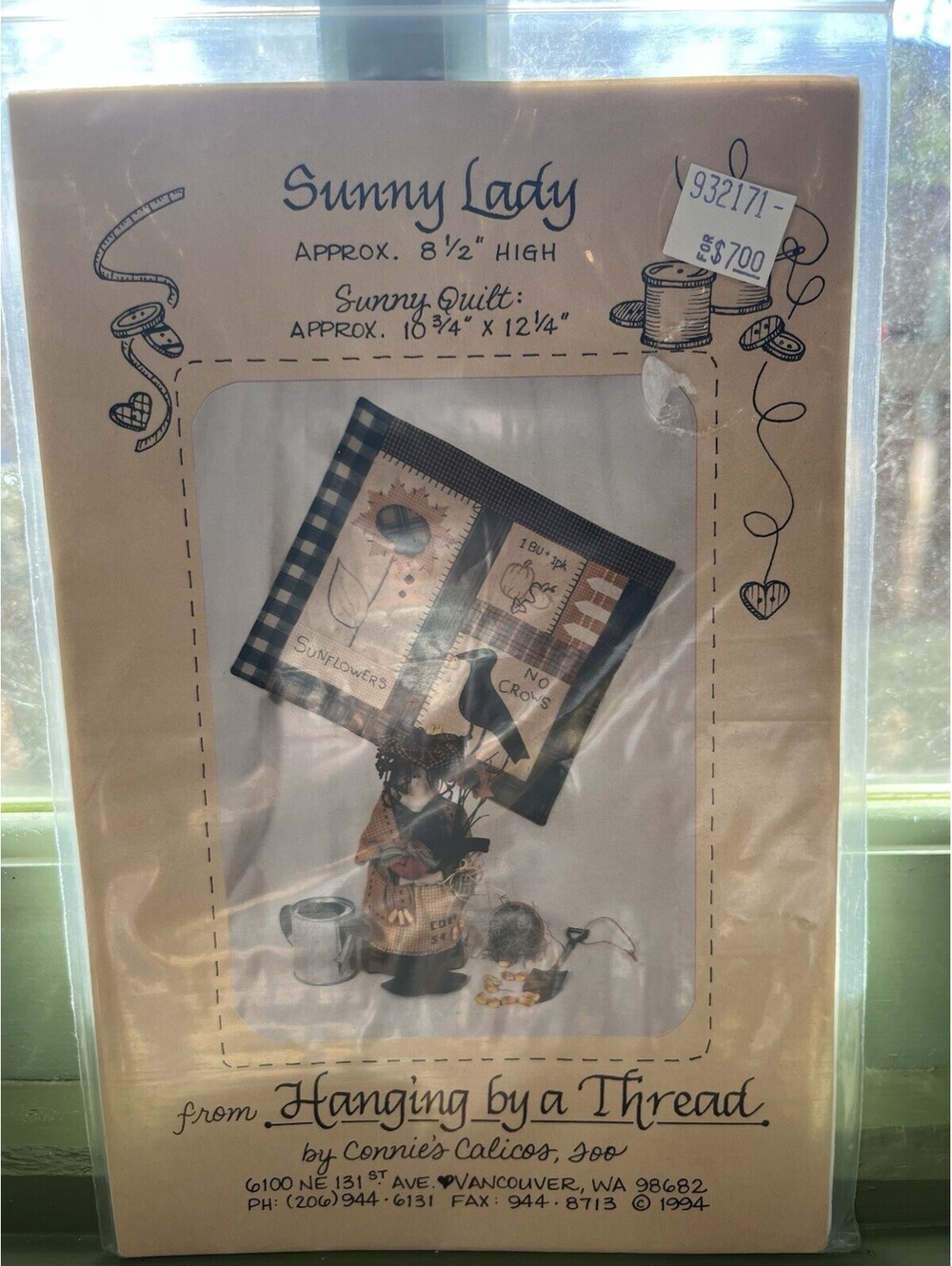 Vintage Sunny Lady Scarecrow Quilt Pattern Kit By Connies Calicos 10 3/4x 12 1/4